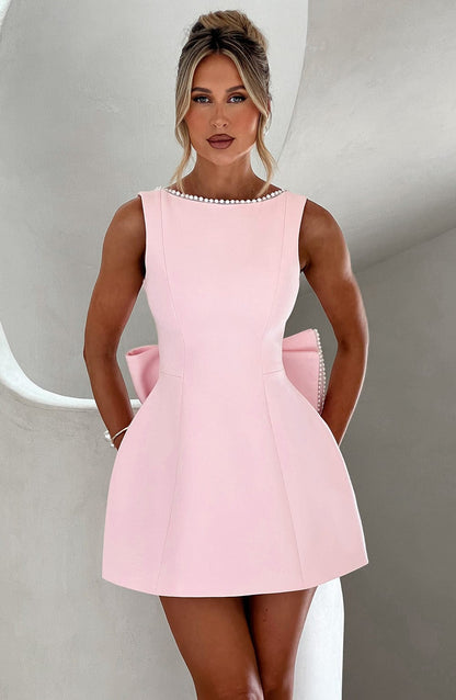 Damen Mini Kleid Strukturiert Hochzeitsgast Schwarz - Norvielle
