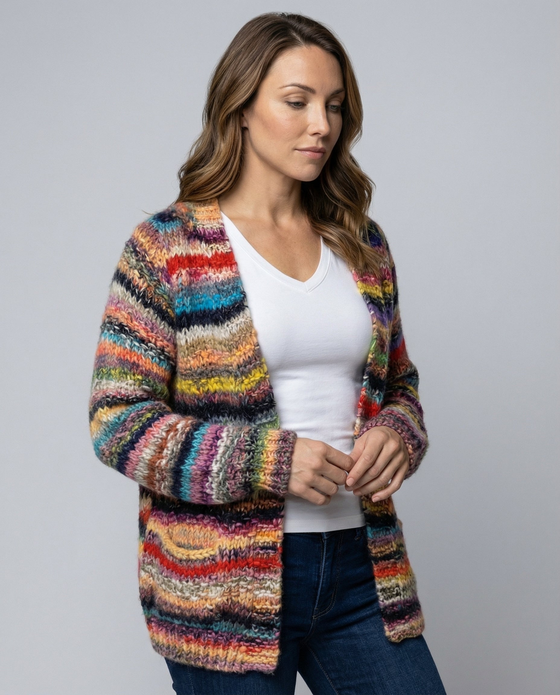 Damen Strickjacke Bunt Gestreift - Norvielle