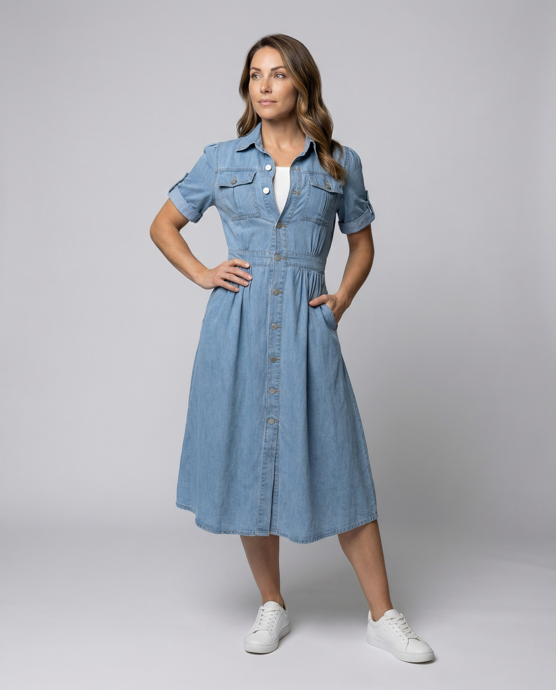 Norvielle Damen Denim Kleid Trendy Blau - Norvielle