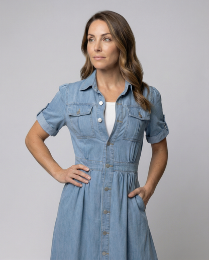 Norvielle Damen Denim Kleid Trendy