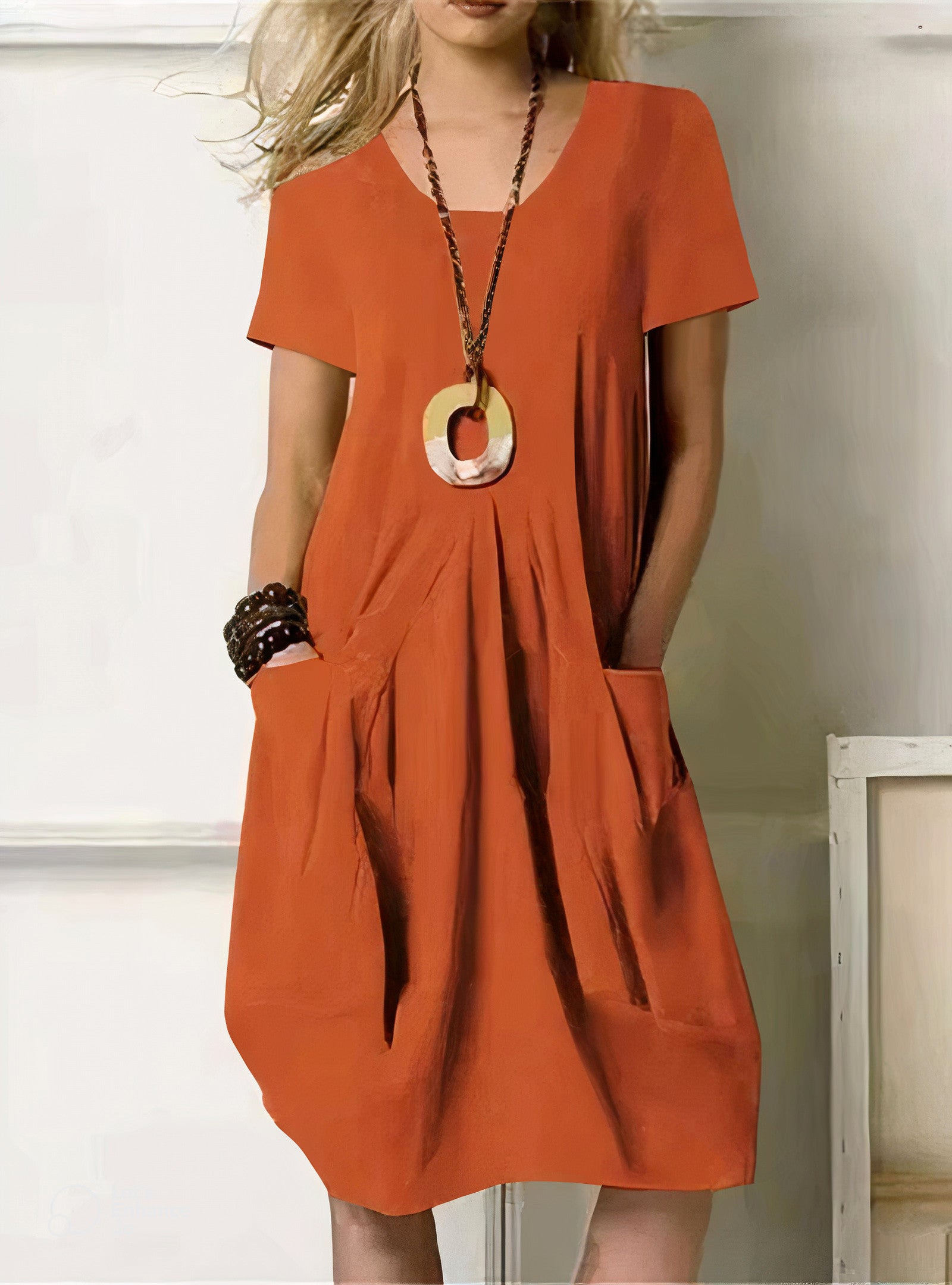 Damen Bauchbedeckendes Midi-Kleid Mit Taschen - Norvielle