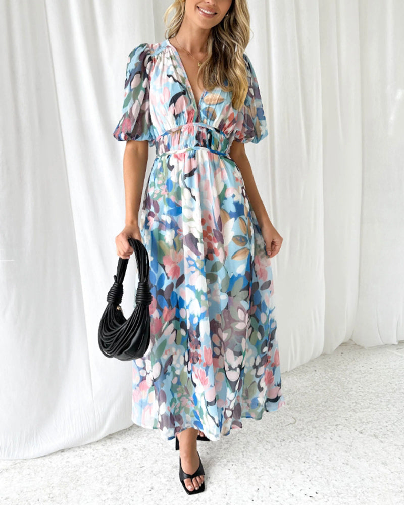 Norvielle Damen Maxi-Kleid Blumenmuster Boho-Stil