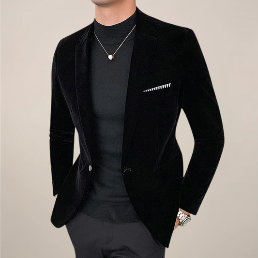 Herren Blazer Ein-Knopf-Revers Slim-Fit Schwarz - Eveloria