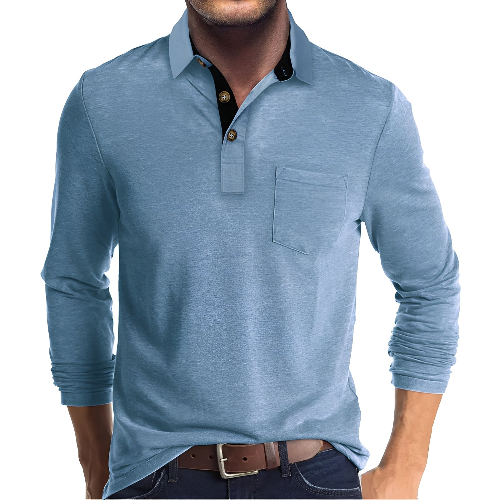 Herren Langarm-Poloshirt Baumwolle Vielseitig Beige - Norvielle