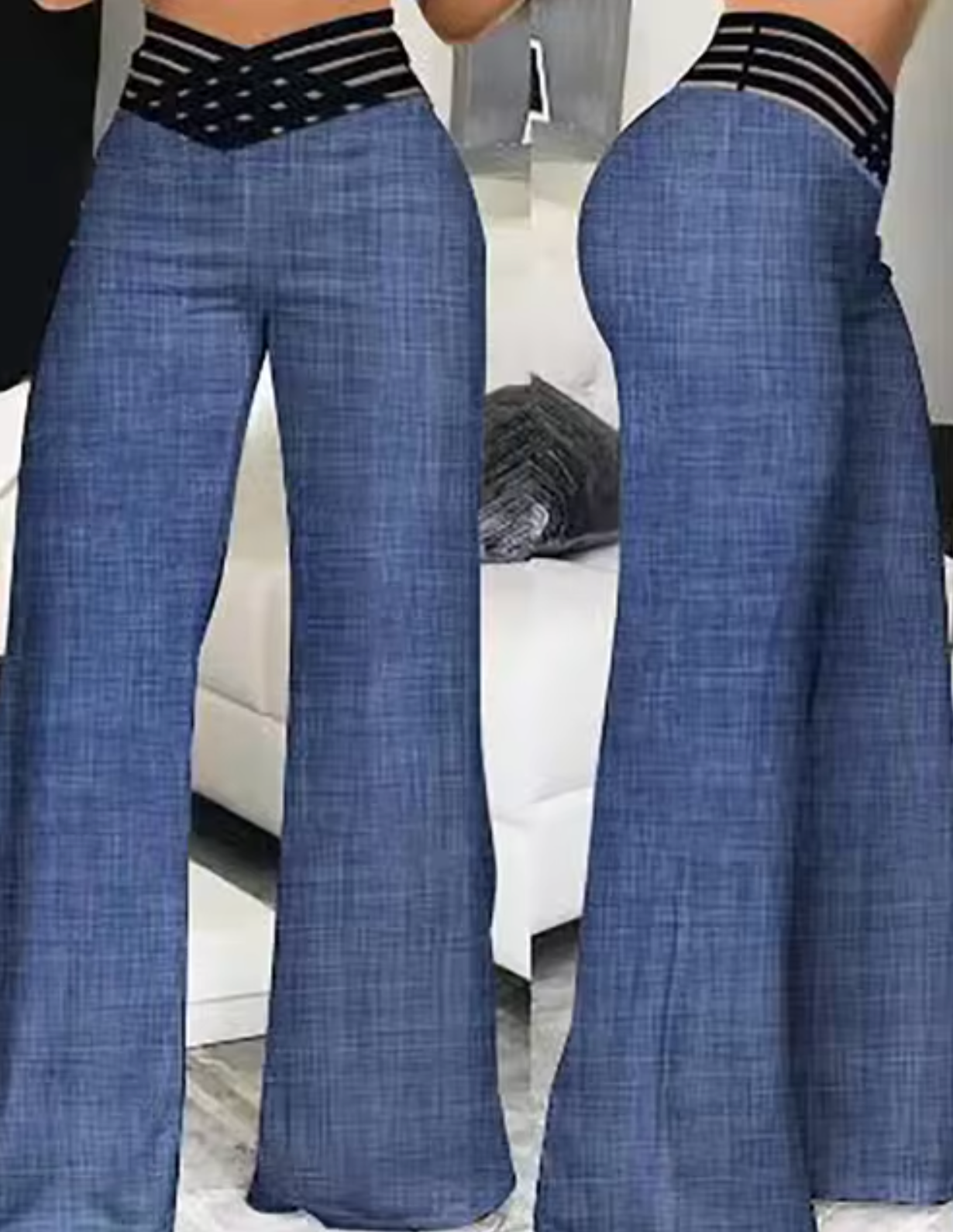 Hochtaillierte Damen-Hose Flachbund Überkreuzte Beine