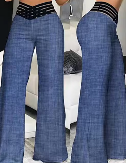 Hochtaillierte Damen-Hose Flachbund Überkreuzte Beine