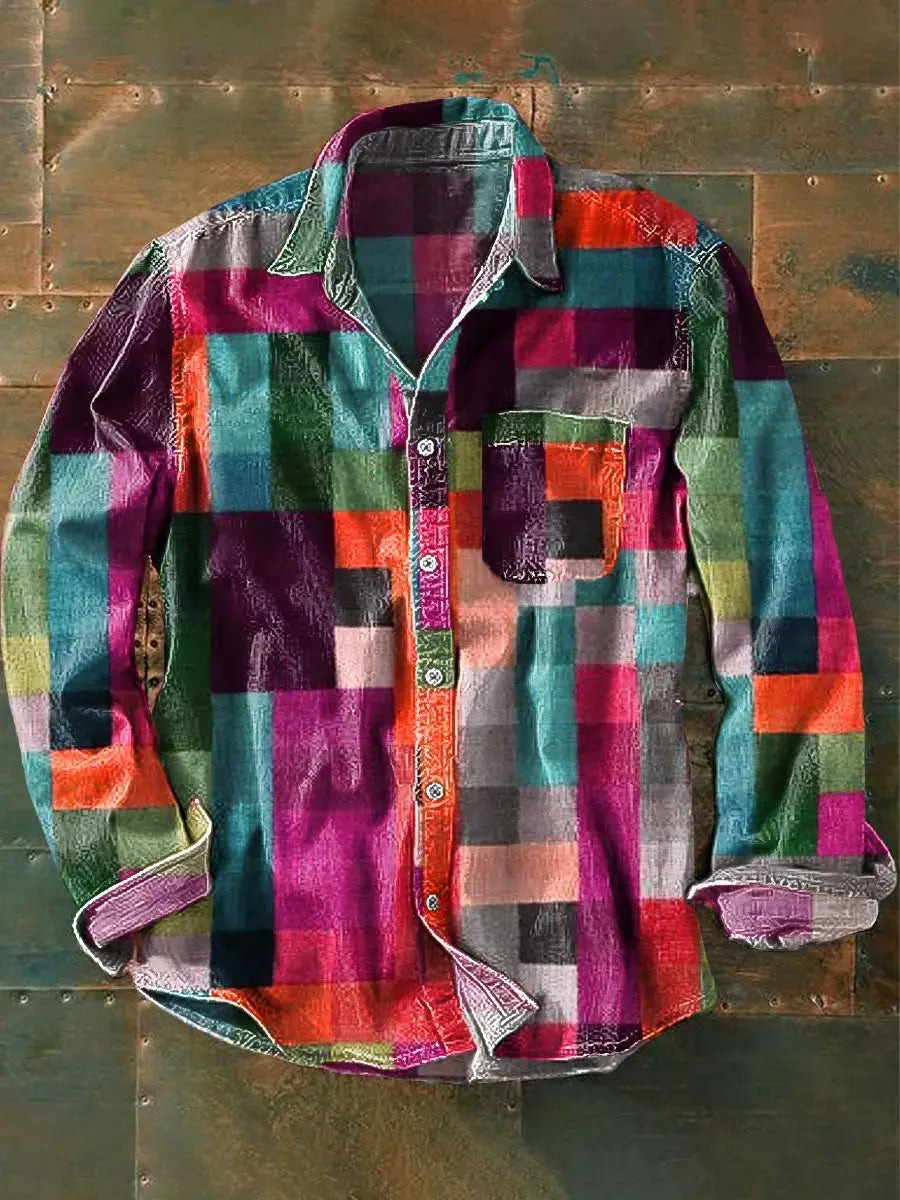 Buntes Patchwork Hemd mit Knöpfen Damen Baumwolle Bunt
