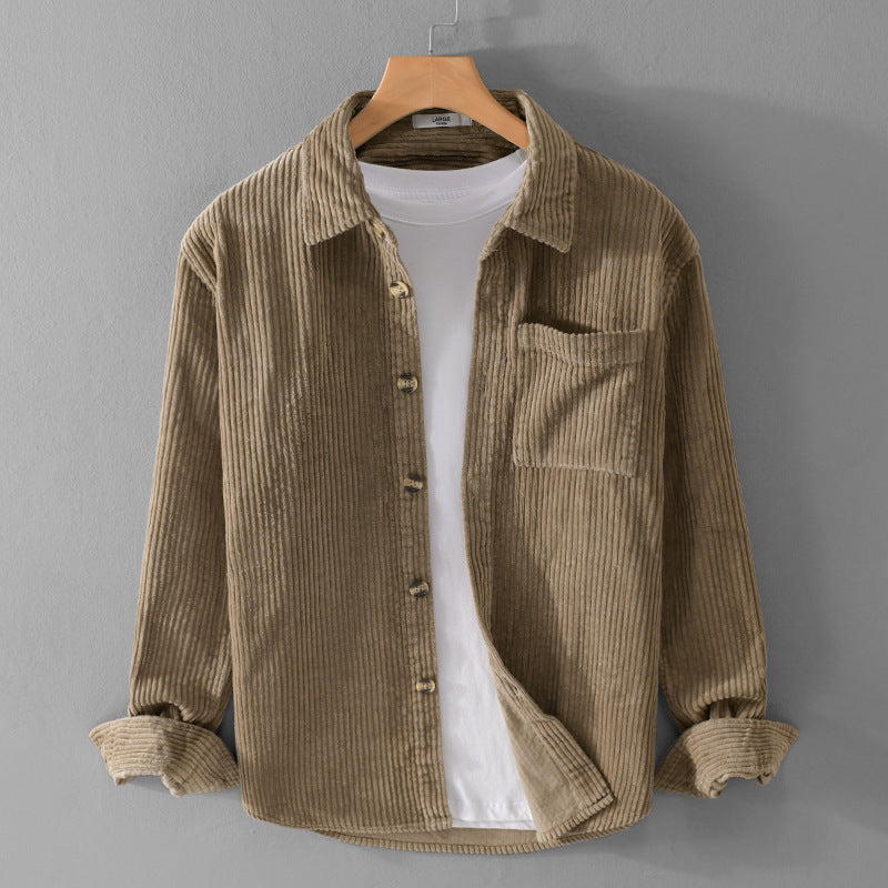 Herren Cordhemd Einfach Mit Tasche Beige - Norvielle
