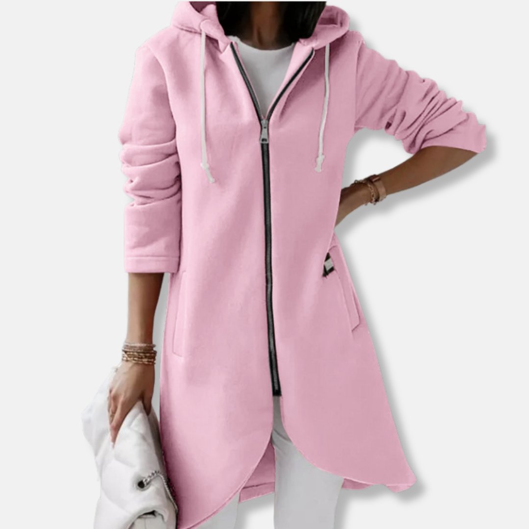 Damen Sweatshirtjacke Baumwollmischung Kapuze Mittellang - Norvielle