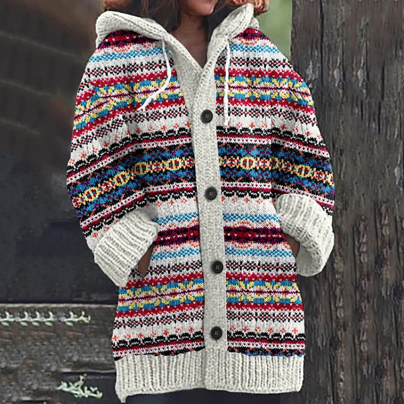 Norvielle Damen Cardigan Lang Mit Kapuze und Knöpfen