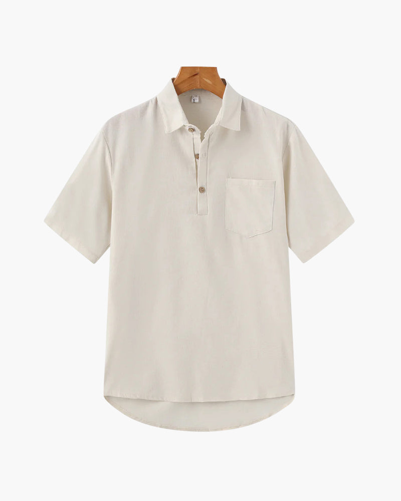 Herren Poloshirt Leinen Sommer Brusttasche Beige - Norvielle