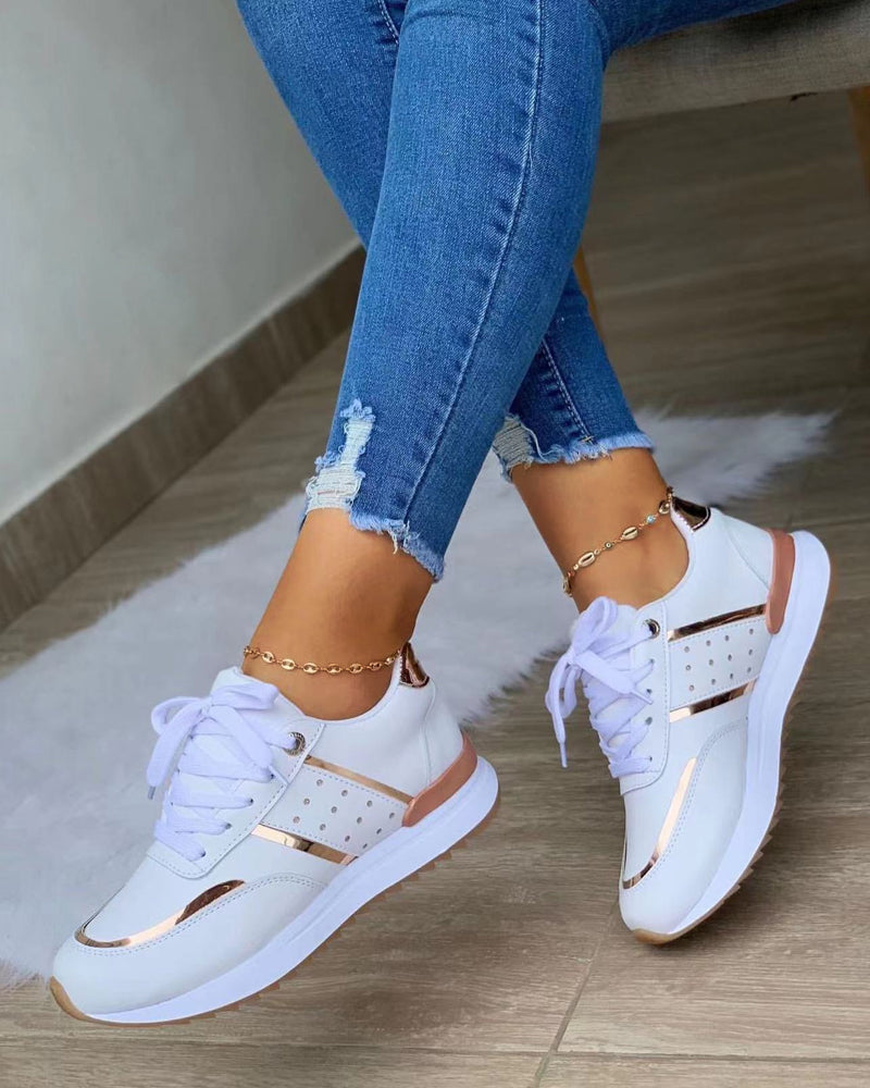 Norvielle Damen Sneaker Dicke Sohle Metall Emblem