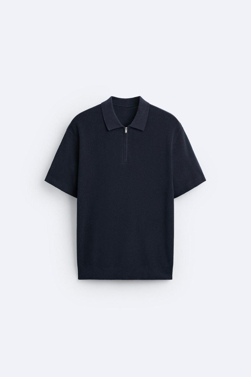 Elegantes Herren Polo Gestrickt Mit Reißverschluss