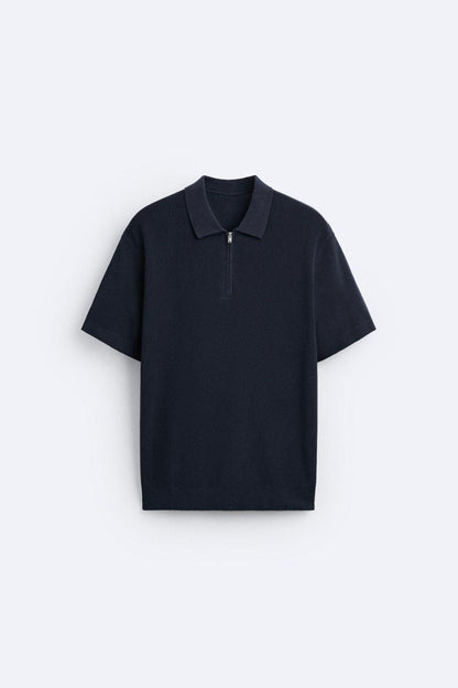 Elegantes Herren Polo Gestrickt Mit Reißverschluss
