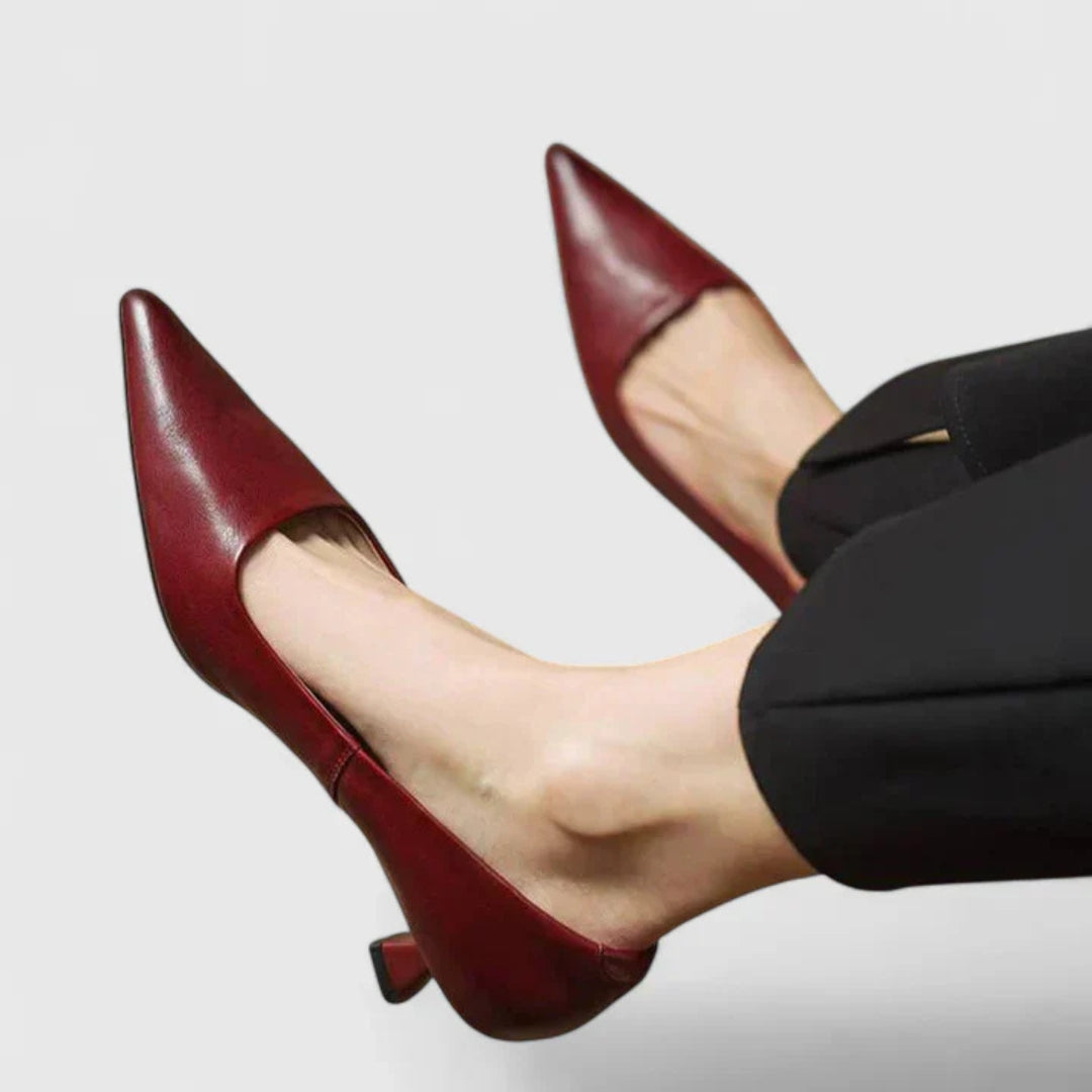 Damen Pumps Spitze Niedriger Absatz Schwarz - Norvielle