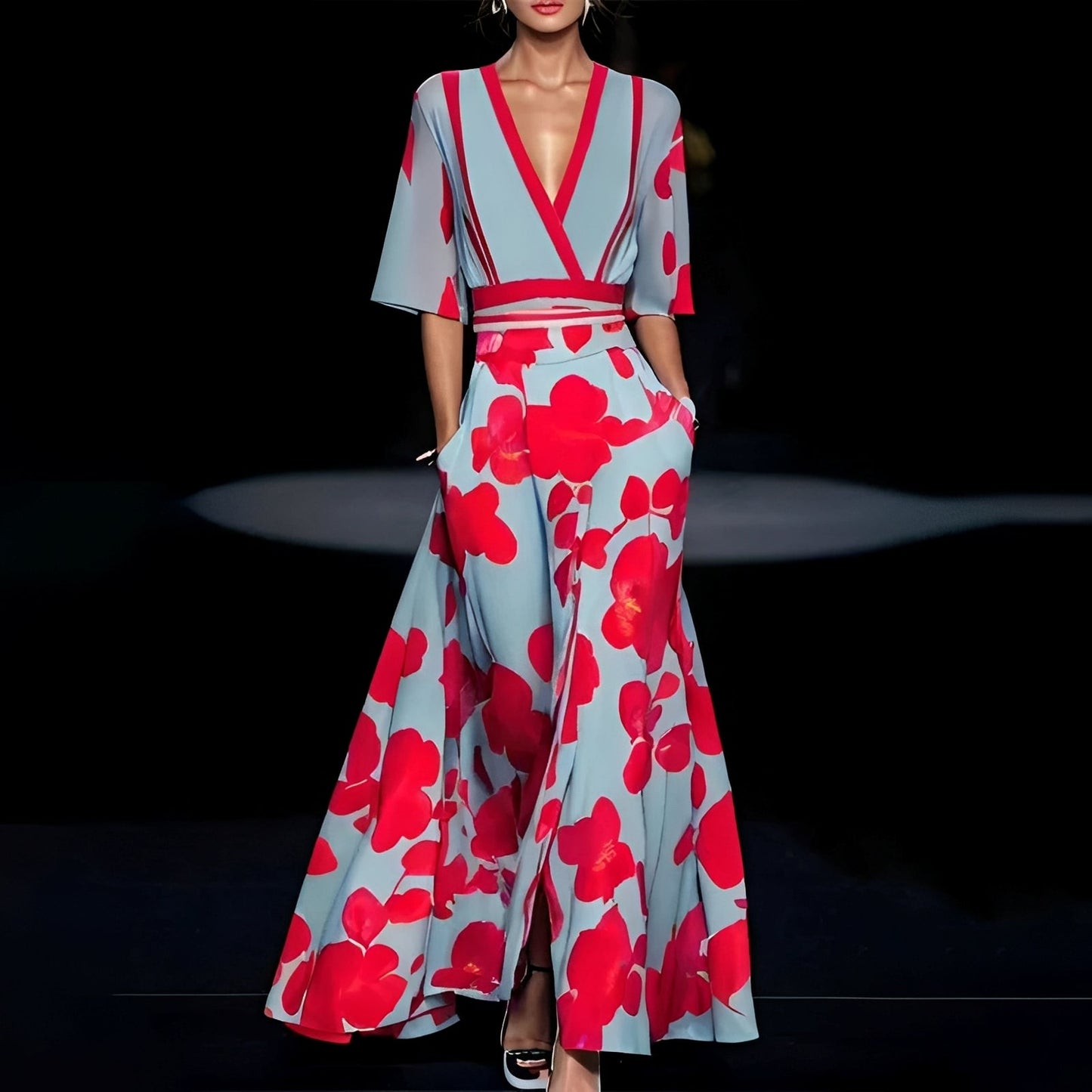 Damen Kurzarmkleid Stilvoll Sommerkleid