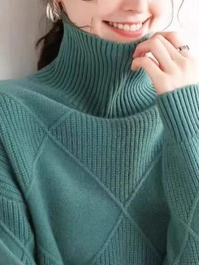 Norvielle Damen Rollkragenpullover 3D Rhombus Muster