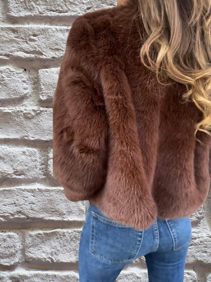Kunstpelzjacke Damen Reißverschluss Kuschelig