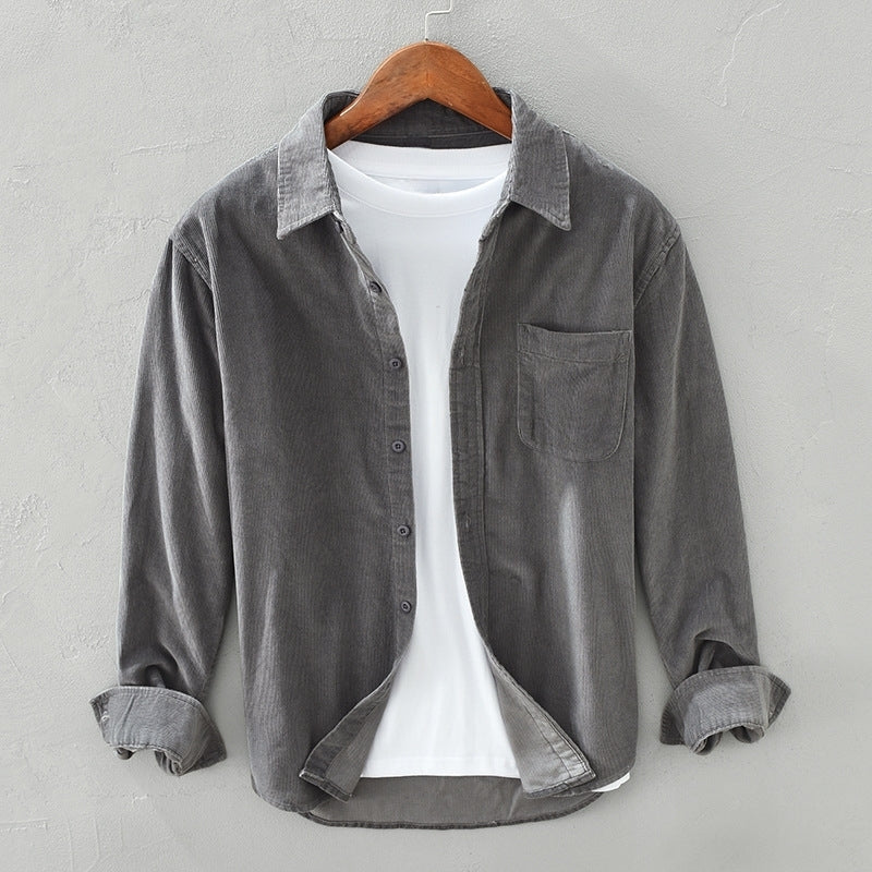 Herren Langarm-Overshirt Lässig Baumwolle Beige