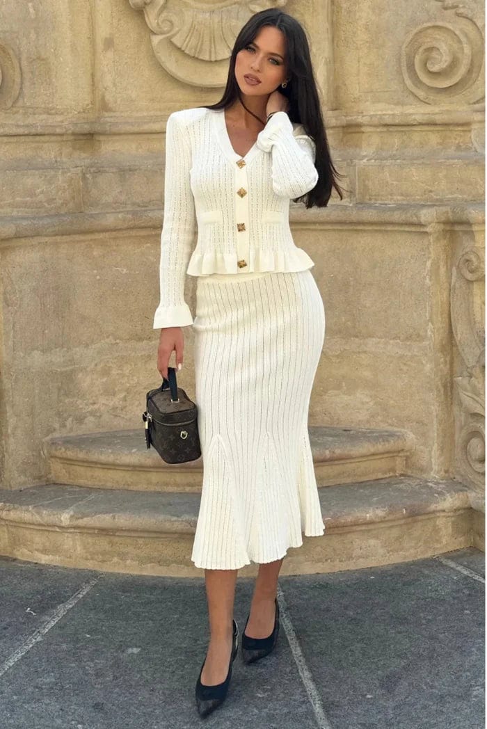 Damen Strick-Zweiteiler Klassisch Elegantes Design