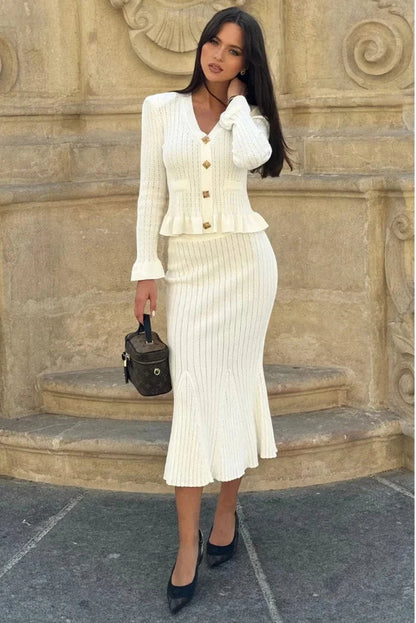 Damen Strick-Zweiteiler Klassisch Elegantes Design