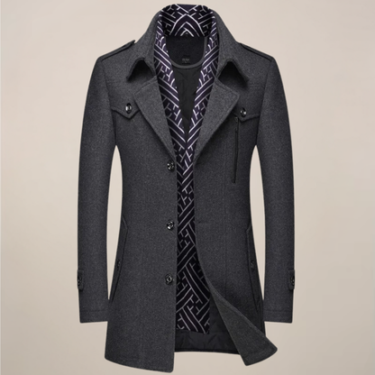 Herren Wintermantel Lang Knöpfe Maßgeschneiderter Woll-Look