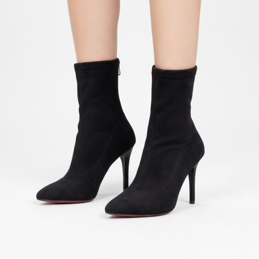 Damen Stiefeletten Wildlederoptik Schmal Röhrenbein Spitz Zehen - Norvielle