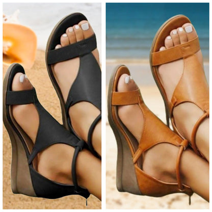 Damen Römer Sandalen Komfort Keilabsatz Beige