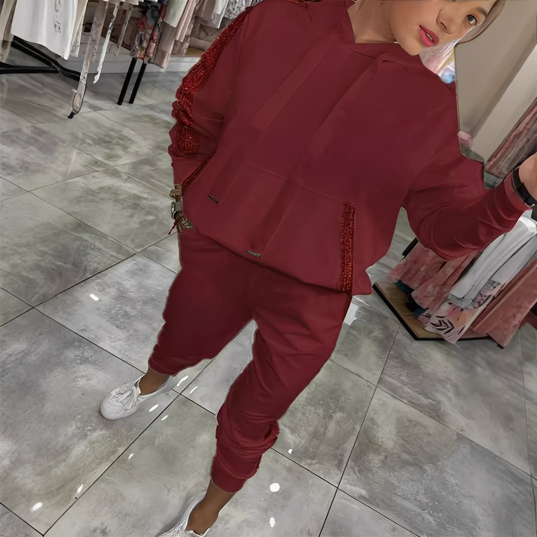 Damen Kapuzenpullover Set aus Pullover und Hose Elegantes Design