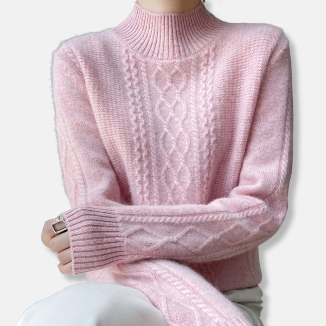 Damen Pullover Soft-Touch Strick Lockere Passform Kabelmuster Beige - Norvielle