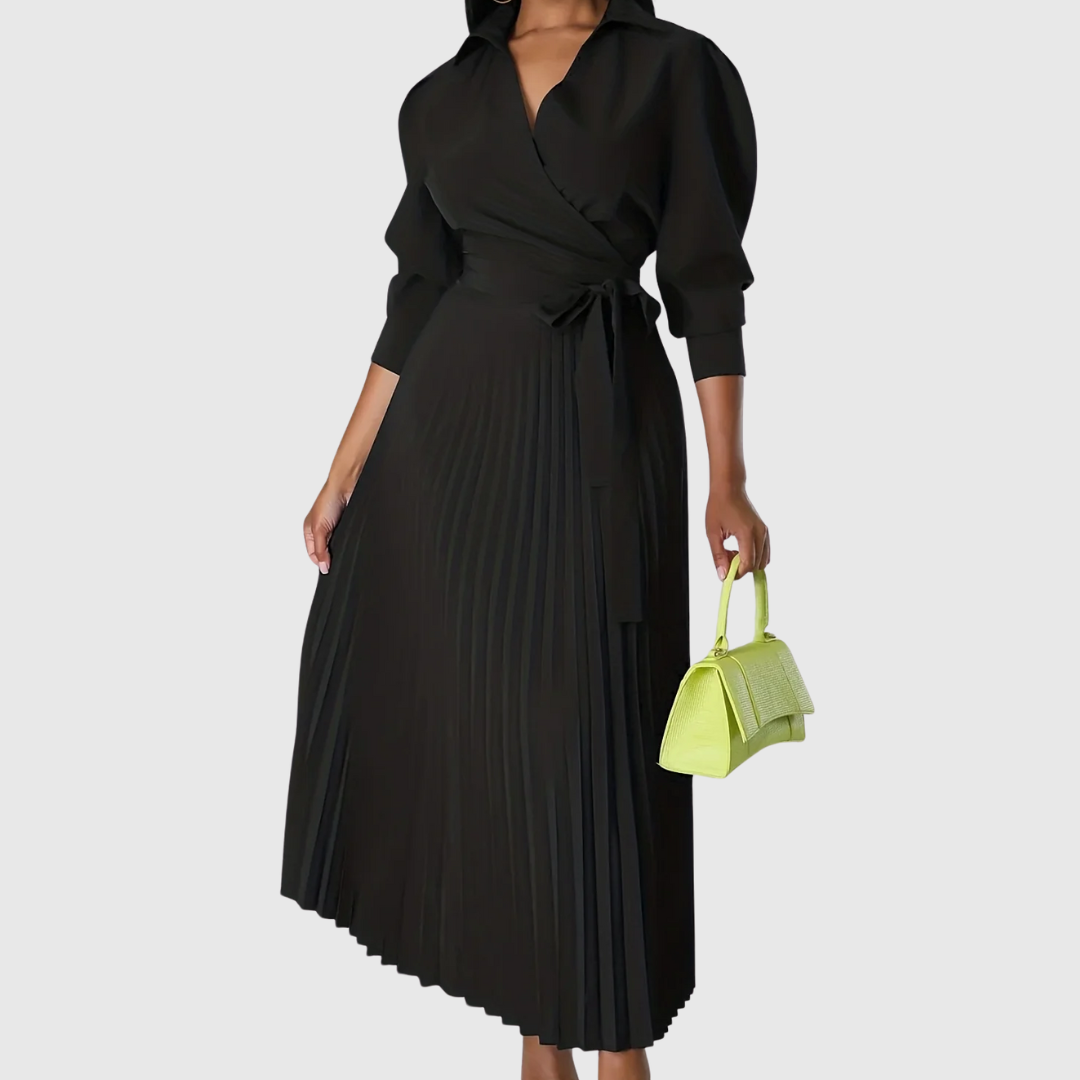 Damen Midikleid V-Ausschnitt Plissiert