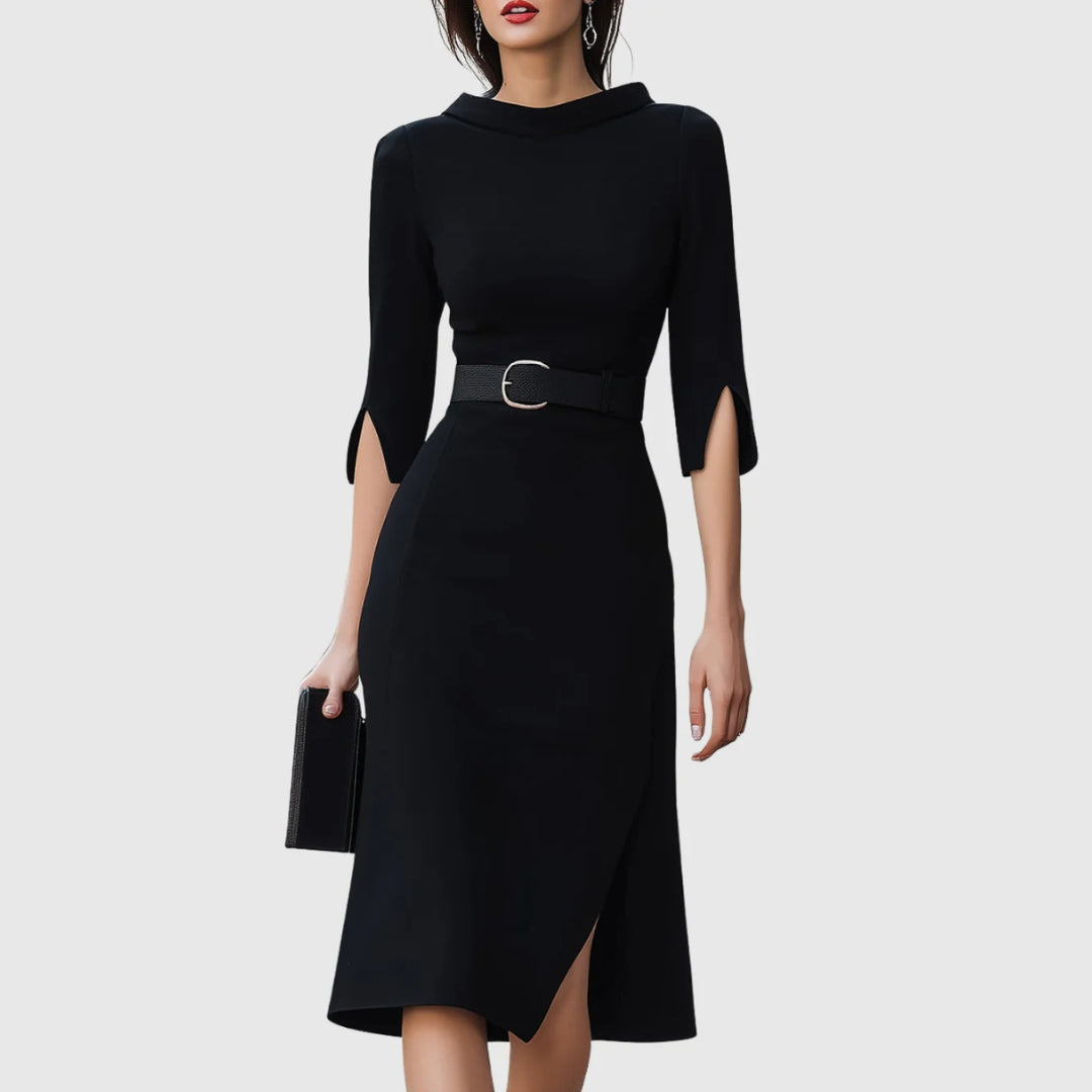 Damen Elegantes Midi Kleid Gürtel - Norvielle