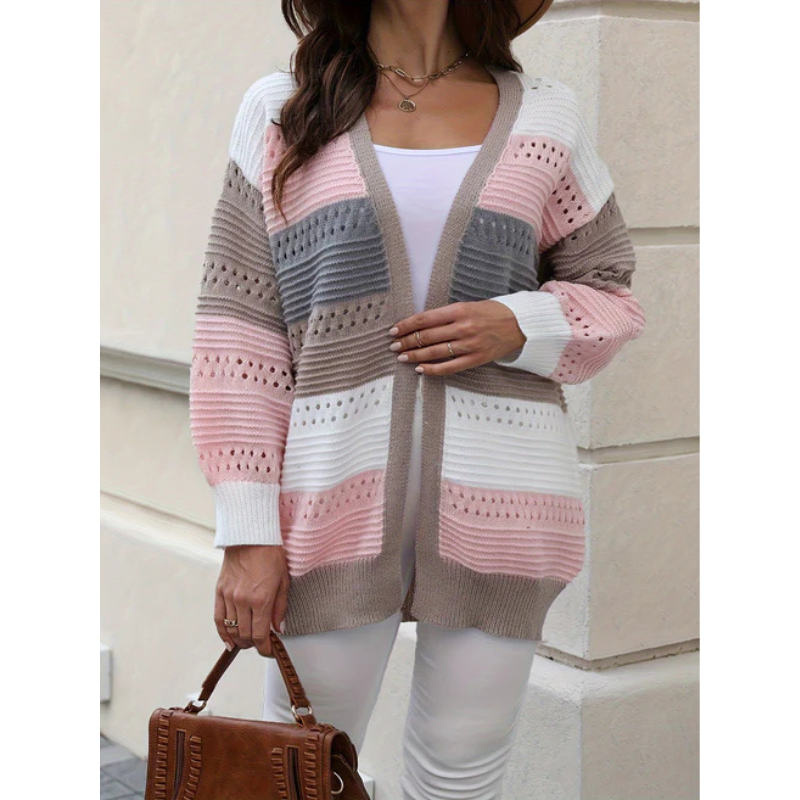Norvielle Damen Cardigan Gestreift Lockere Passform