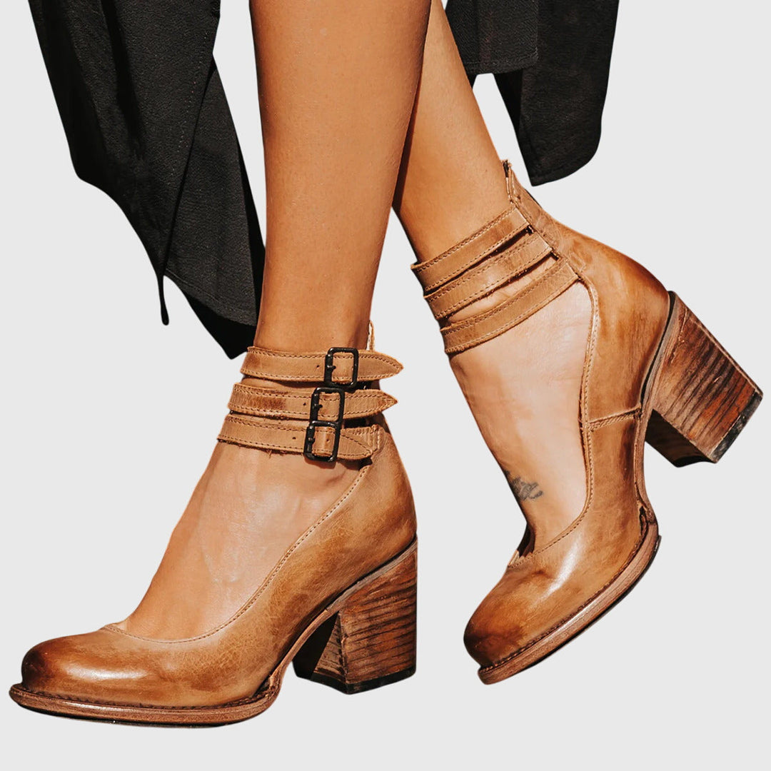 Damen Schnallenriemen Stiefel Blockabsatz - Norvielle