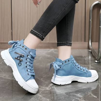 Damen High- Sneaker Jeansblau Reißverschluss