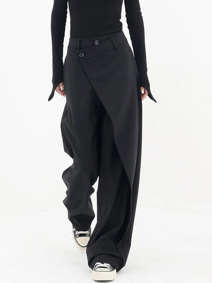 Damen Highwaist-Hosen Weite Bein Baumwolle Schwarz - Norvielle
