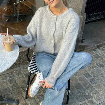 Damen Strickcardigan Weich Knöpfe Beige