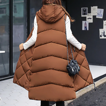 Winterweste Damen Lang Kapuze Schwarz - Norvielle