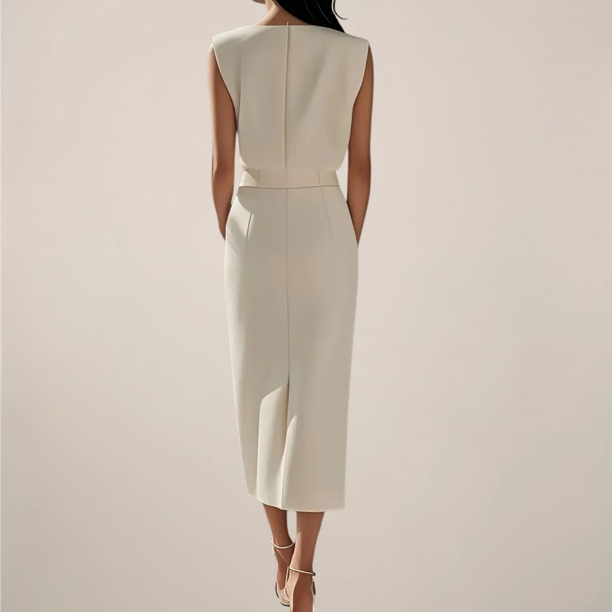 Damen Ärmelloses Midi-Kleid Sommerkleid Knopfleiste