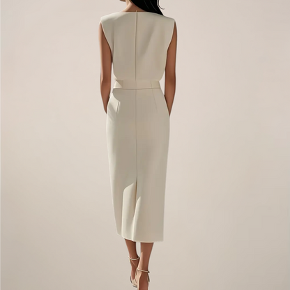 Damen Ärmelloses Midi-Kleid Sommerkleid Knopfleiste