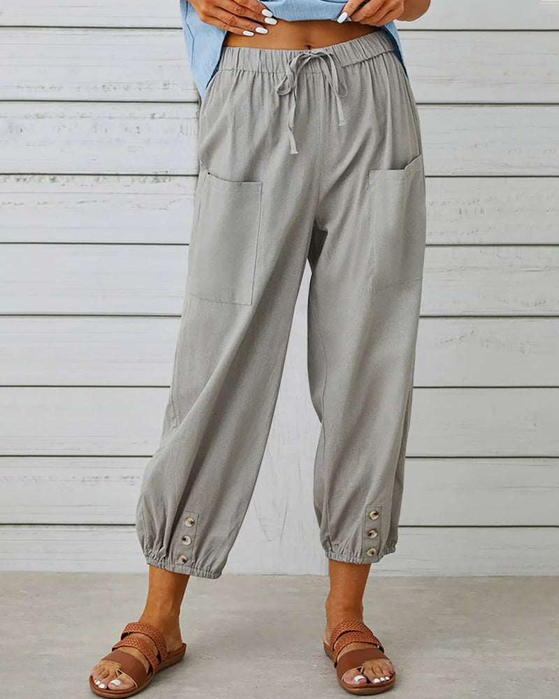 Damen Sommerhose Cargo Beige Baumwolle