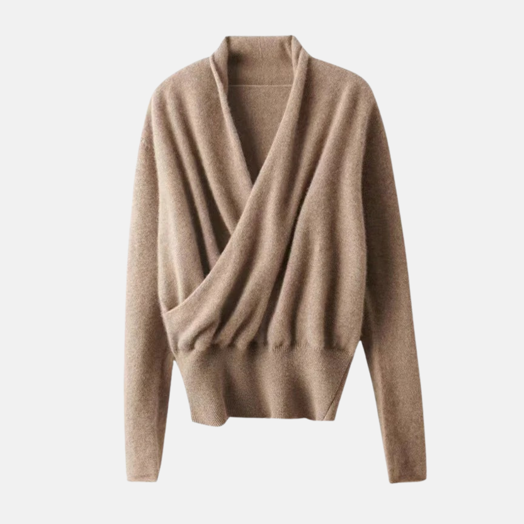 Damen Wickelpullover Weiches Strickmaterial Gerippter Bund Langarm - Norvielle