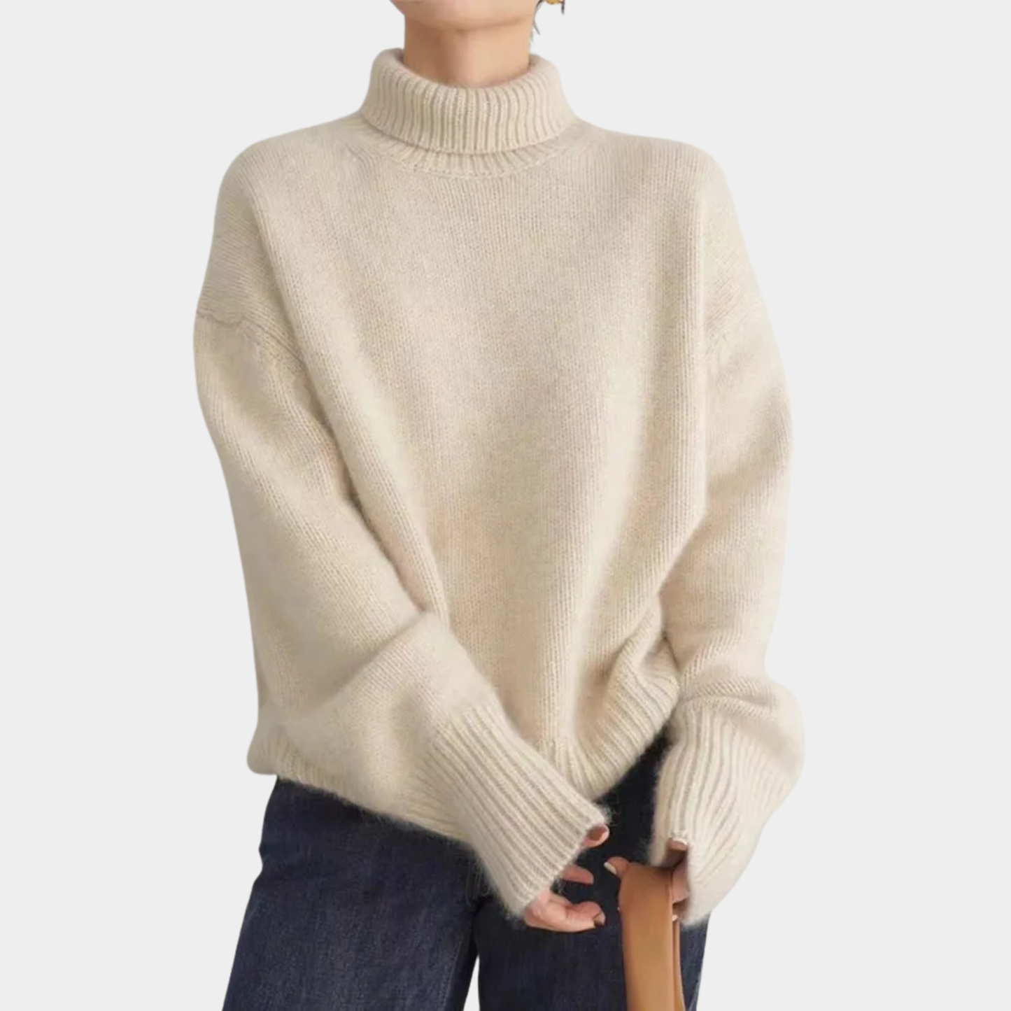 Unisex Rollkragenpullover Oversized Kuschelig Beige