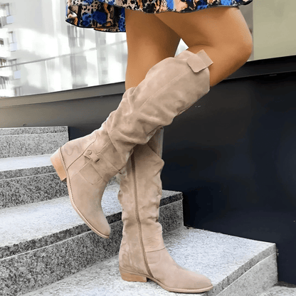 Damen Stiefel Weites Schaft Leder Schwarz Elegantes Design - Norvielle