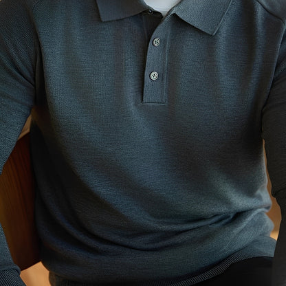 Herren Wollpullover Reverskragen Lässig Grau