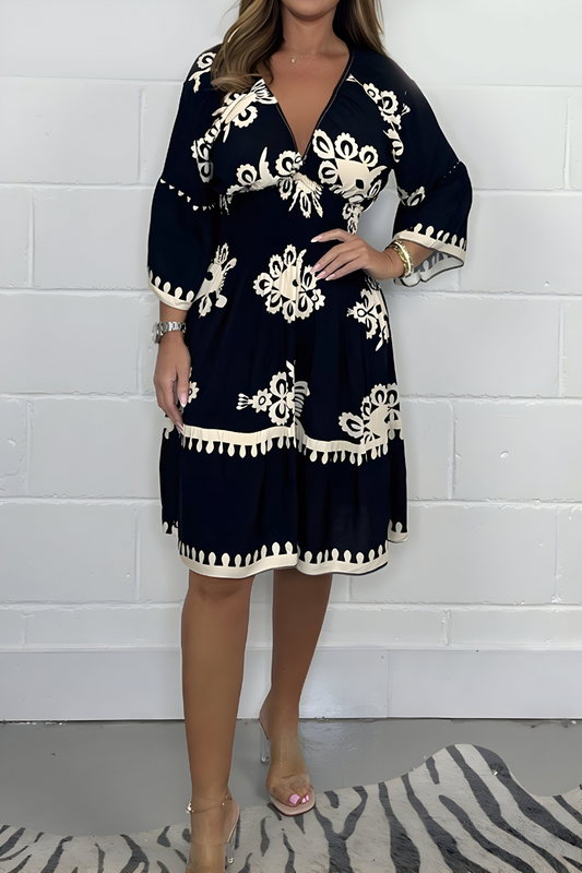 Damenkleid Muster V-Ausschnitt Elegantes Abendkleid - Norvielle