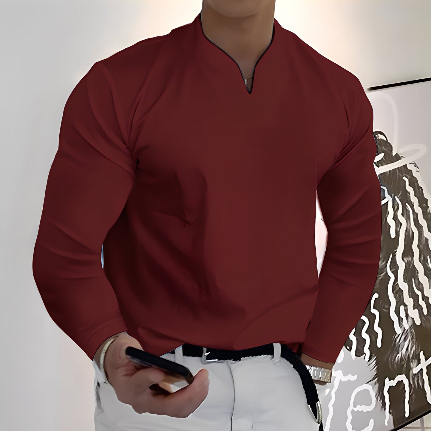 Herren Langarmhemd Freizeit Baumwolle Weiß