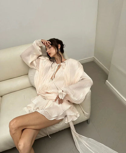 Norvielle Damen Minikleid Rüschen