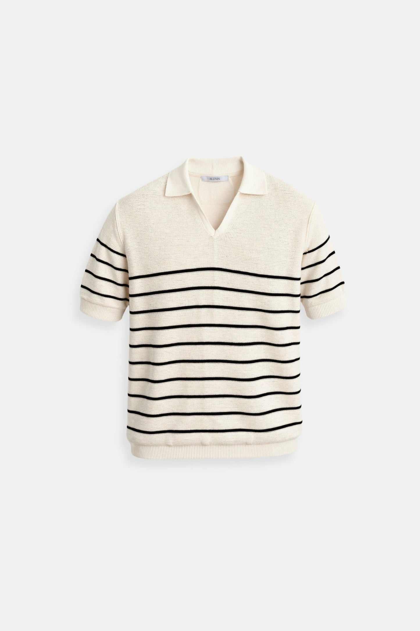 Herren Poloshirt Gestreift Kurzärmelig Weiß/