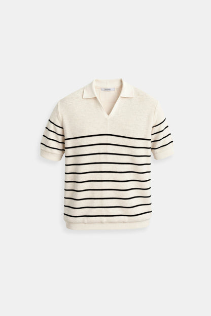 Herren Poloshirt Gestreift Kurzärmelig Weiß/